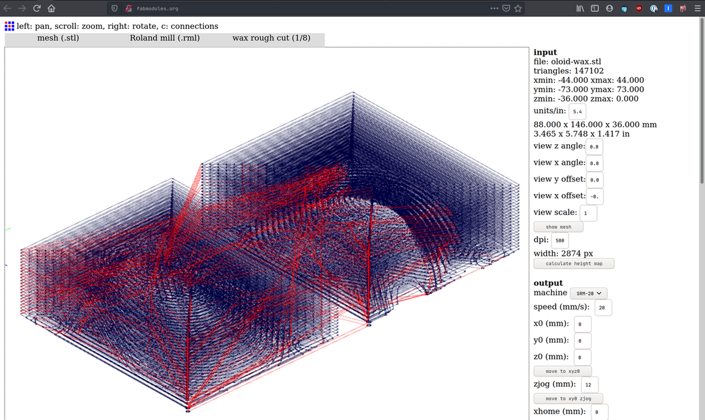 Screenshot of the generated paths in Fab Modules, rough cut